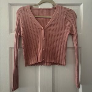 Pink Ribbed Cardigan